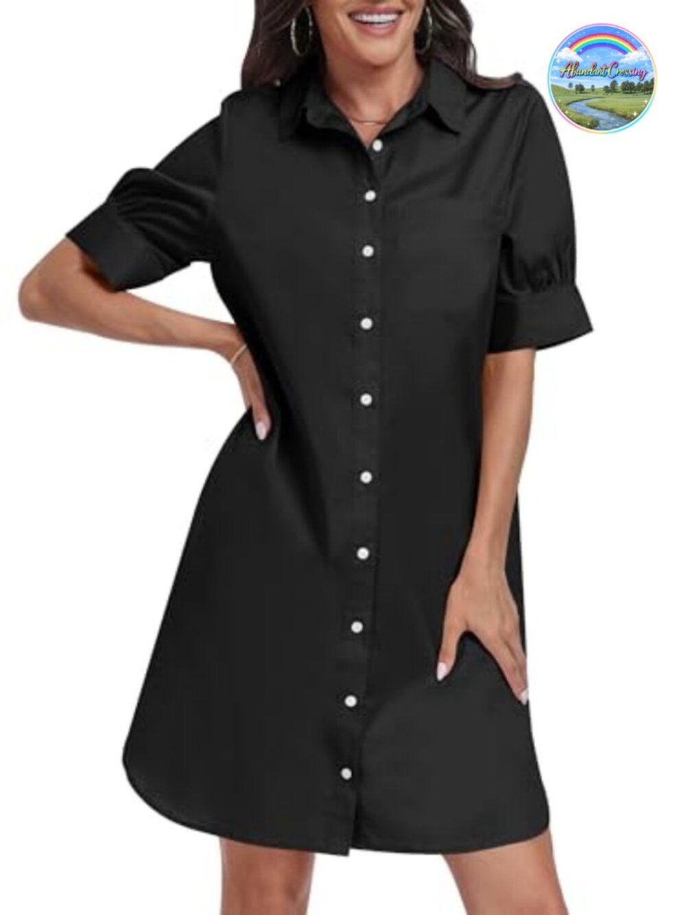 Womens Button Down Short Sleeve Shirt Dress Rayon